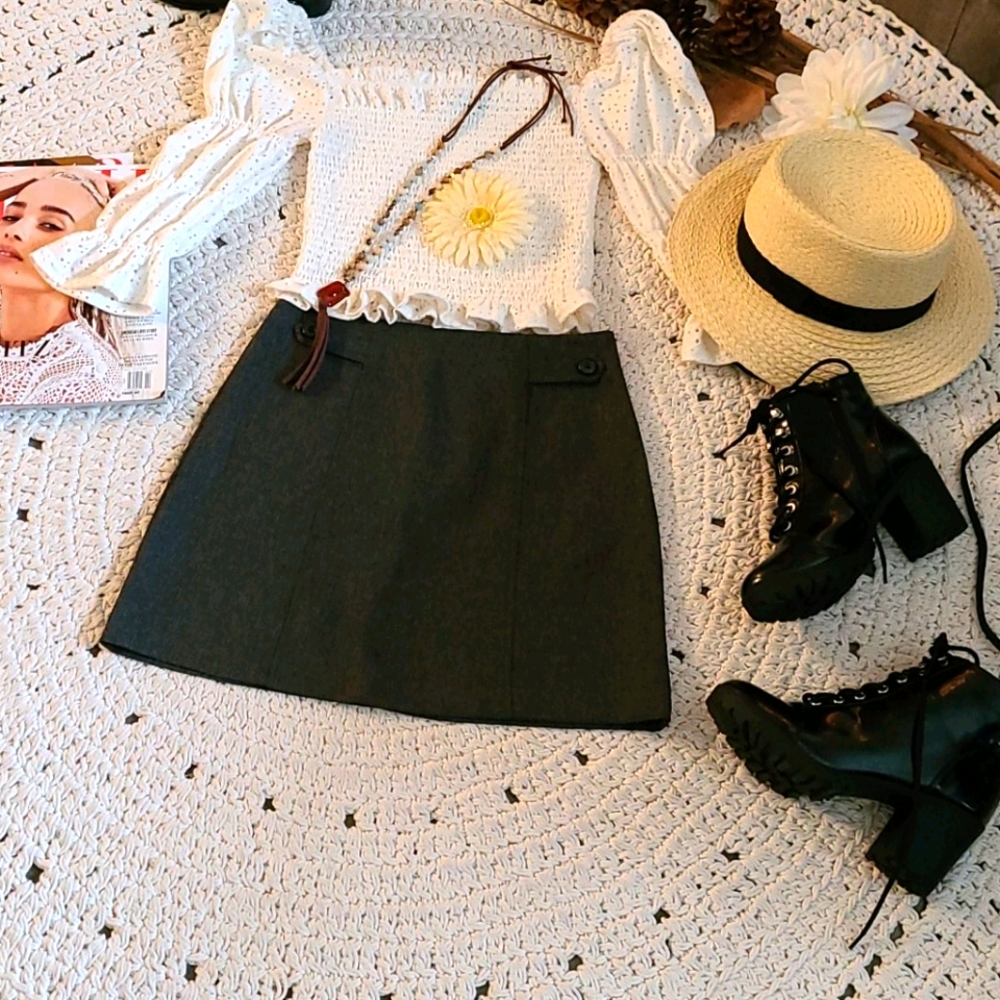 SALE FALL GRAY BUTTON SCHOOL GIRL SKIRT ZIP BACK